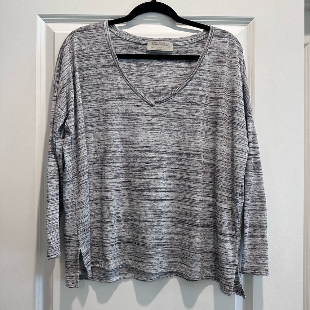 Zara Heathered Gray V-Neck Blouse